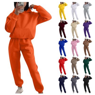 Damen-Sport-Trainingsanzug mit Kapuze, Unisex, zweiteilige Laufbekleidung, langärmeliges Pullover-Hoodie-Sweatshirt + Trainingshose-Set