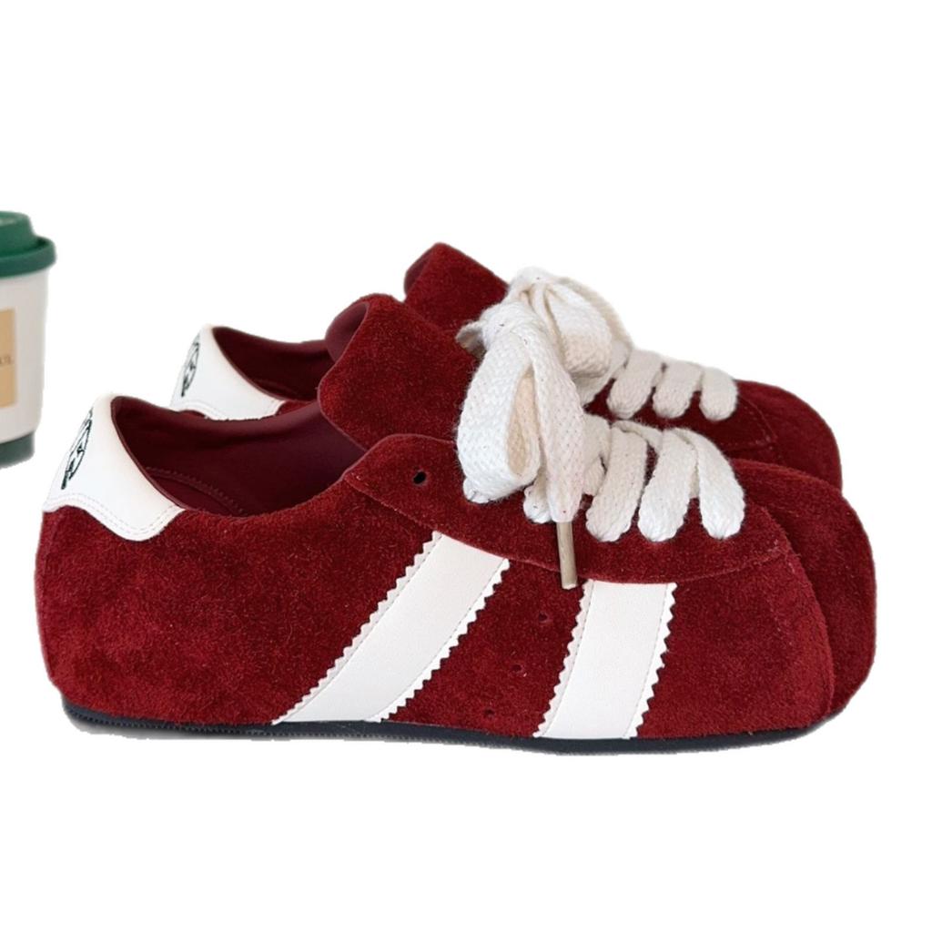 2025 New French Retro Single Shoes Soft Leather Big Head Platform Women's Shoes Suede Round Head Lace-up Versatile Casual Fashion