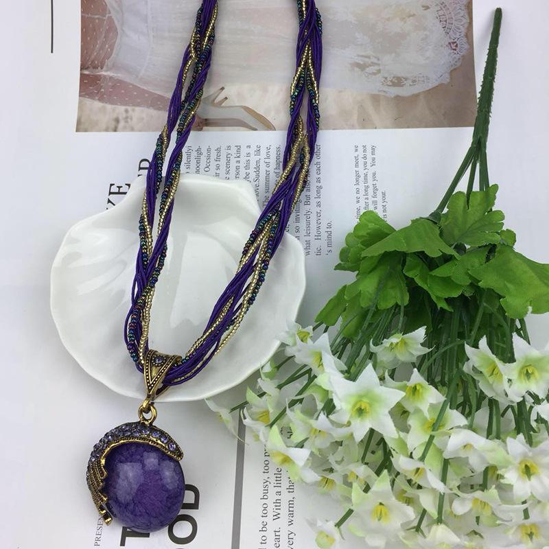 New Product, Fashionable Retro Ethnic Style, Necklace, Diamond-encrusted Opal Necklace, Sweater Chain.