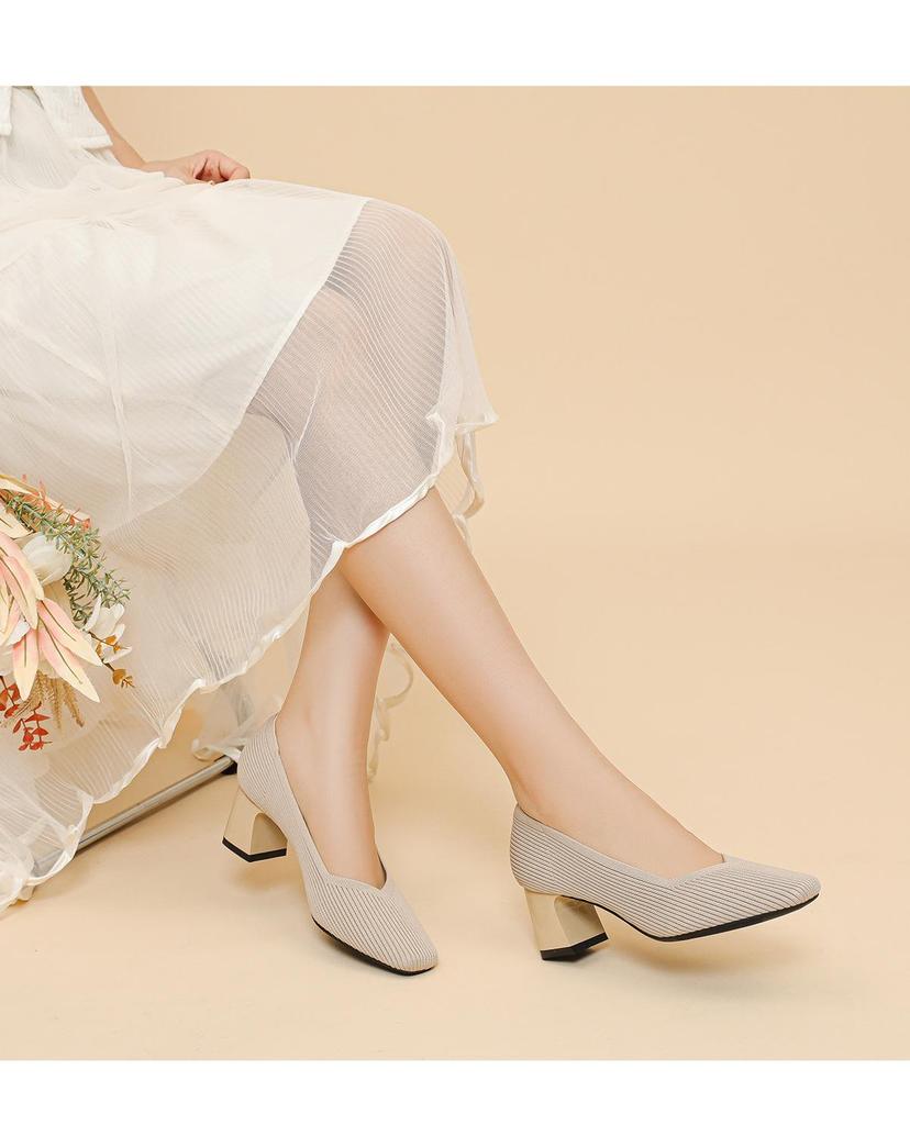 569 Princess Chunky Heel High Heels - 2024 Eckige Zehenpartie, Gerippt einfarbig, Vielseitige Damenschuhe im französischen Stil