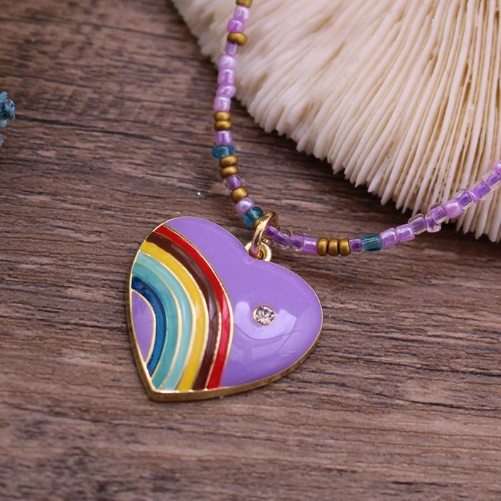 New Wear Colorful Dripping Love Beaded Necklace, Small Fresh Women's Simple Heart-shaped Small Pendant