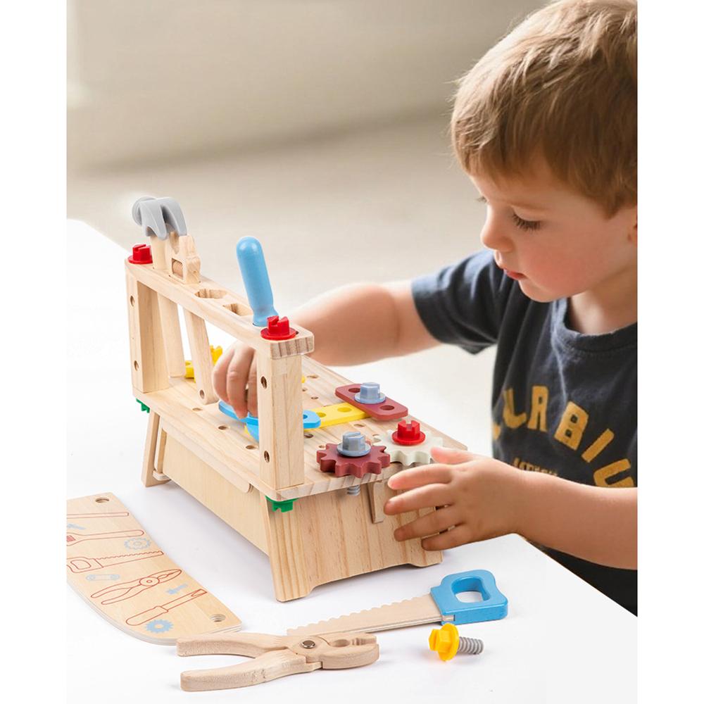 Werkbank aus Holz für Kinder, Montessori Pädagogisches Rollenspiel Konstruktionsspielzeug, Aktivitätsgeschenk Konstruktionsspielzeug für Jungen Mädchen