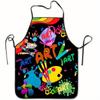 1pc Multicolor Graffiti Apron With Paintbrushes And Palette Print - Black Background Suitable For Painting Crafting Cooking Baki