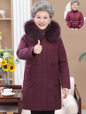 New Women's Mid-Length Down Jacket with Removable Liner: Stylish, Over-the-Knee Winter Coat for Middle-Aged and Elderly