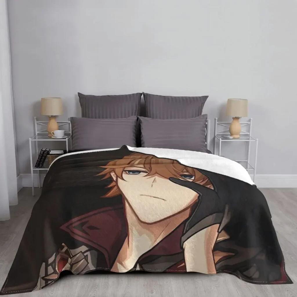 Childe Hutao Tartaglia Genshin Impact Blanket Acg Anime Flannel Funny Warm Throw Blankets for Chair Covering Sofa Autumn/Winter