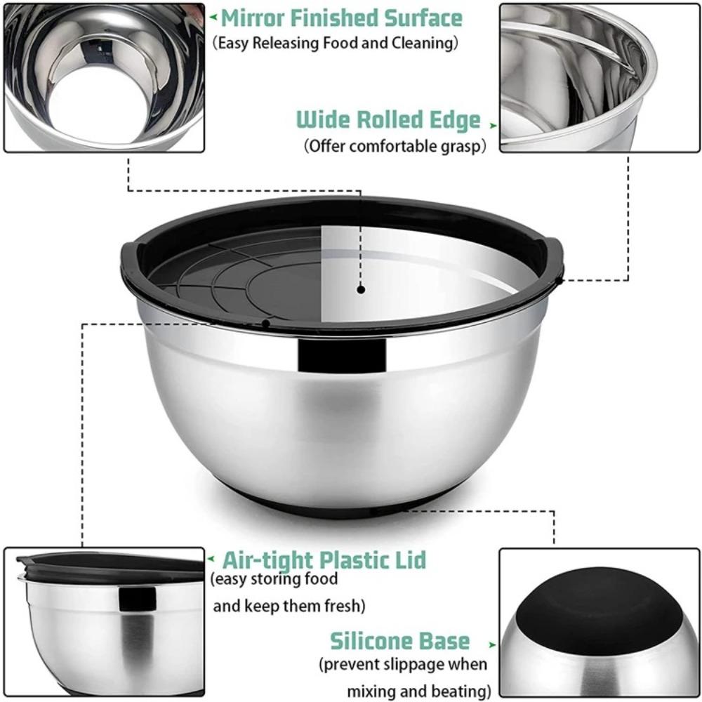 1Pcs Mixing Bowls with Lids and Non Slip Bases Stainless Steel Mixing Bowls Set for Baking Nesting Storage Bowls