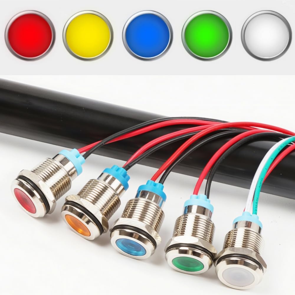 Wasserdichte Kontrollleuchte 12V LED 5er Farbset (Rot/Gelb/Blau/Grün/Weiß) Wasserdicht