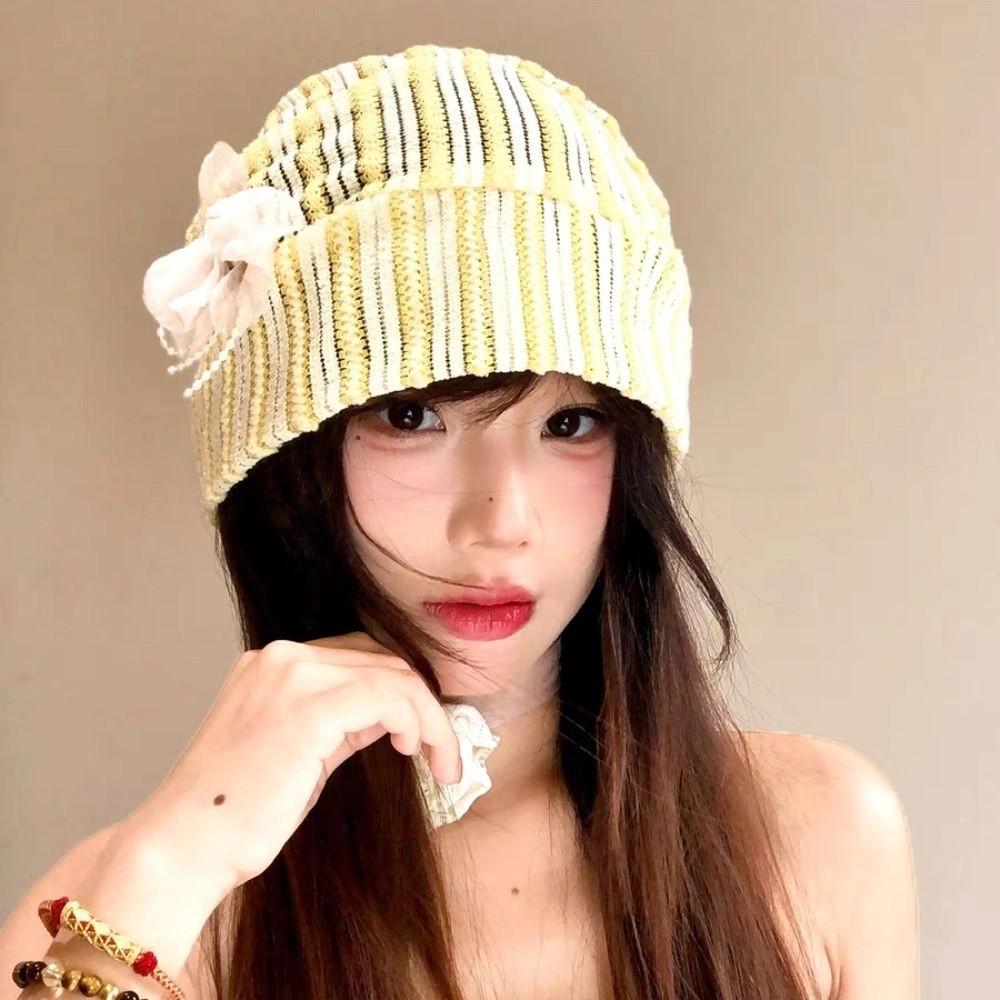 Sweet Beanies Hat Breathable Knitted Hat Casual Flower Pullover Hat  Outdoor