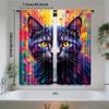 2pcs Vibrant Cat Art Print Curtains - Colorful Abstract Design   Semi-Transparent Polyester   Rod Pocket for Easy Hanging   Perfect