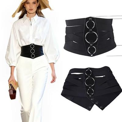 Black Designer Belts Ring Decoration Waist Stretch Cummerbunds High Quality Corset Belt  Female