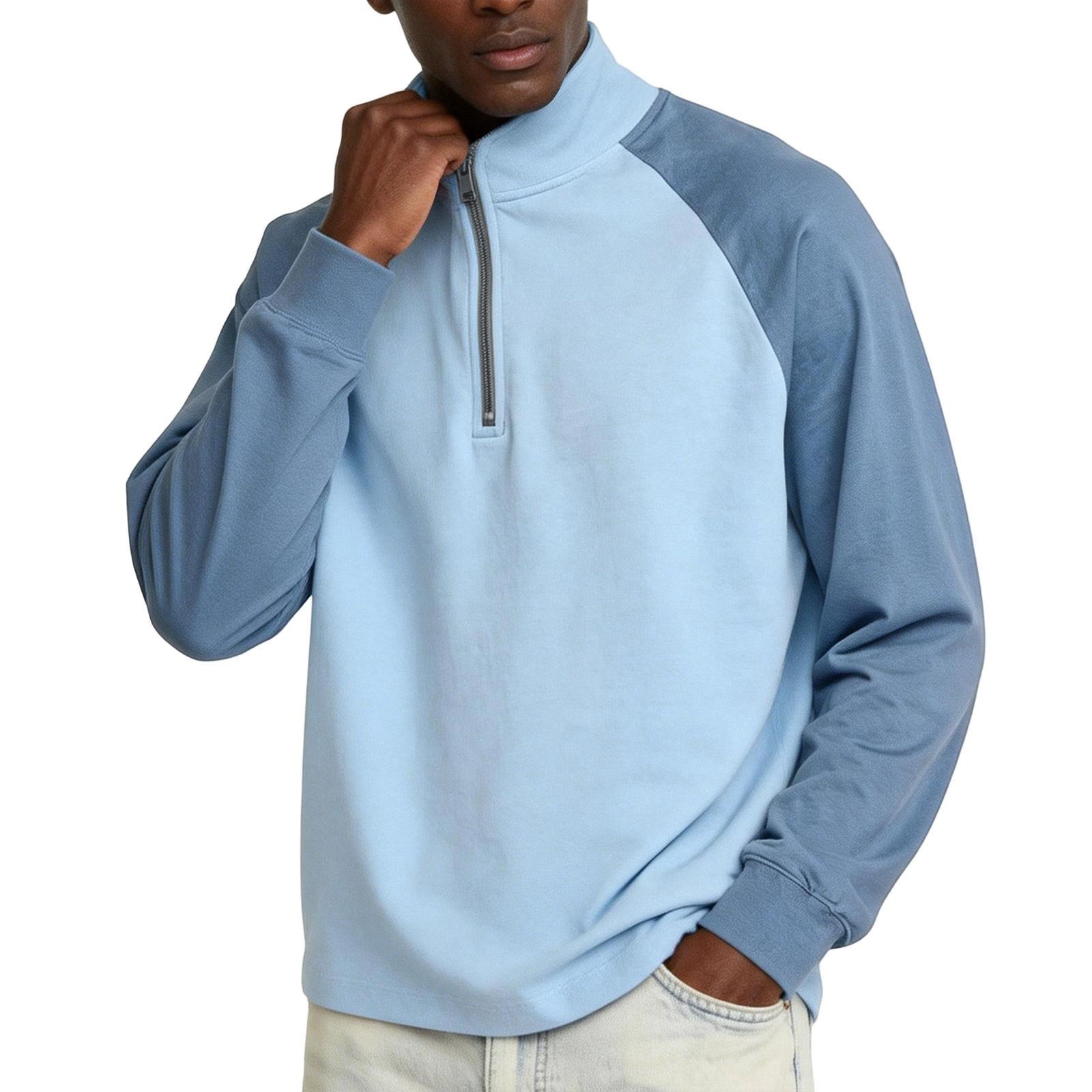 

Men s Quarter-length Zipper Multi-color Long-sleeved Button-down Casual Shirt XXL