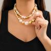 Accessories Punk Exaggerated Metal Round Bead Necklace Choker Temperament Short Imitation Pearl Collar Set