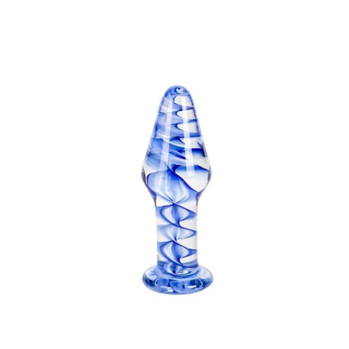 Plug anal en verre - S Pleasures Crystal - Bleu/Transparent - Longueur insérable 113 mm - Base plate sécurisée
