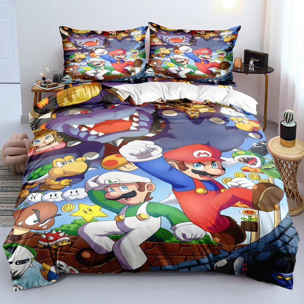 Mario Duvet Cover Sets Anime Bedding Set Bed Cover Kids Adult Quilt Cover Pillowcase Gifts Bedroom Decor