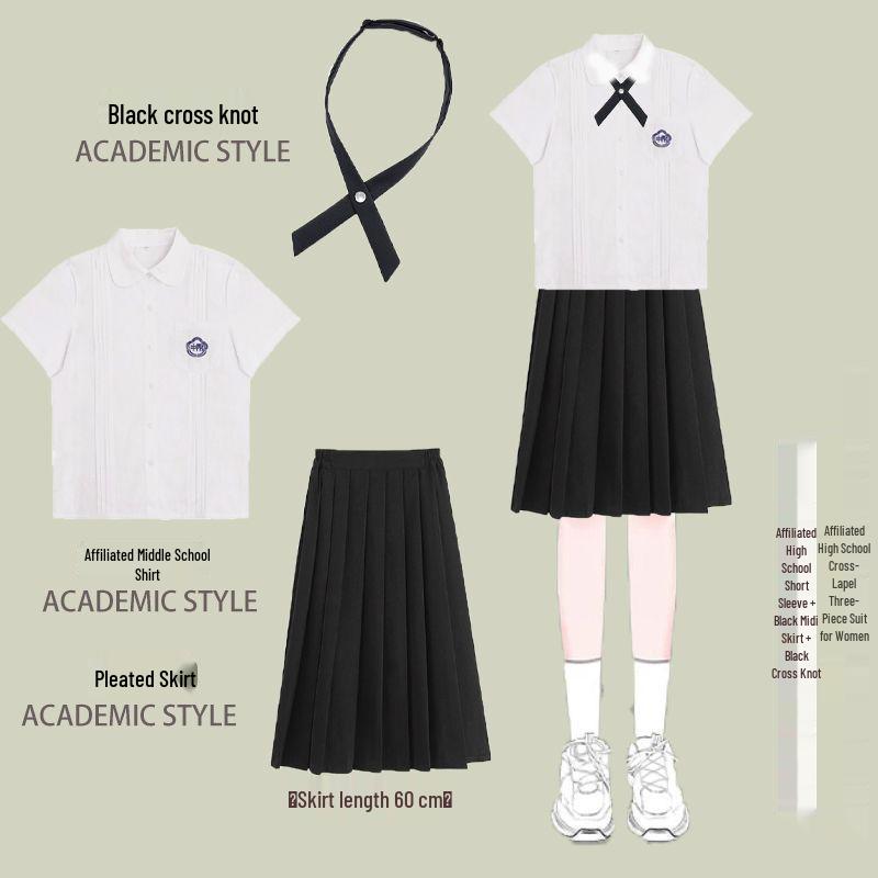 Taiwan JK School Uniform Set: White Shirt & Accordion Pleat Skirt, College Style for Summer Graduation