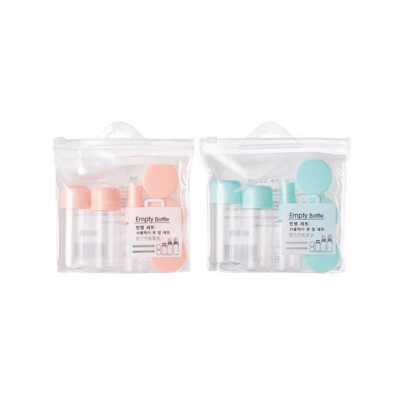 Set de Botellas Vacías Cosméticas de Viaje, Set de 8 Botellas, Sub-embotellado, Botella con Atomizador Caja para Crema con Bolsa de Almacenamiento