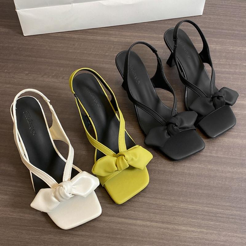 Fashion Sexy Women Bow High Heels Sandals Designer Heeled Shoes 2025 Trend Summer New Fad Stilettos Pumps Square Toe Sandalias De Mujer