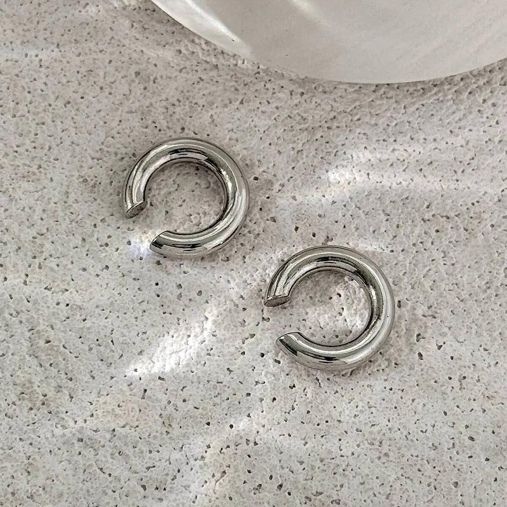 SHIXIN 2Pcs Minimalist Stainless Steel 18K Gold Plated Ear Clip Women Classic C Shape Ear Cuff No Piercing Earring Daily Jewelry
