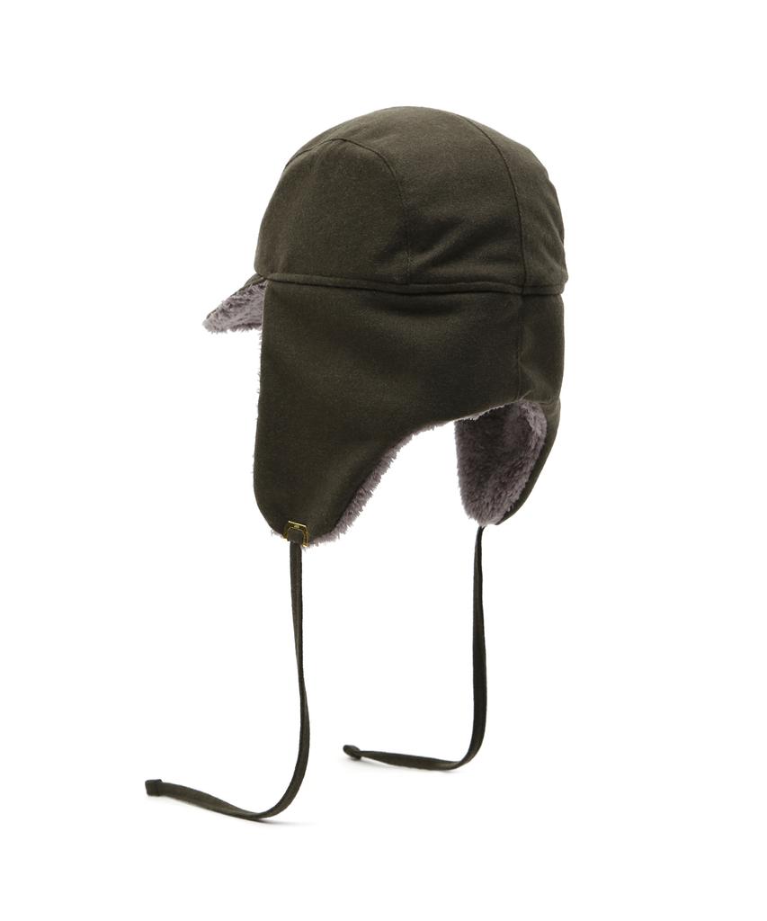 Eondeokeonteulolseutyudio Winter Reversible Fur Hat Trapper Hat / Reverse Fur / Flannel Olive