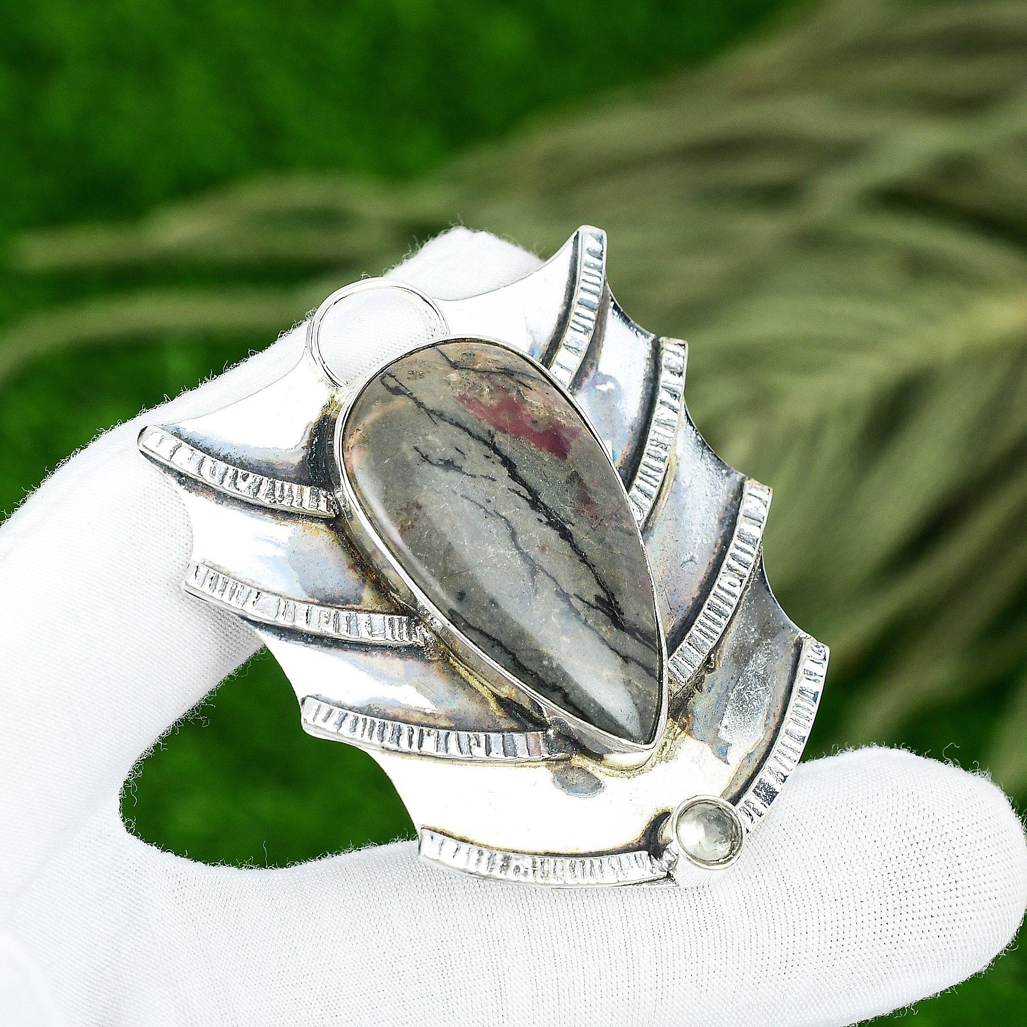 

Natural Silver Leaf Jasper White Topaz Sterling Silver Sister Pendant Jewelry