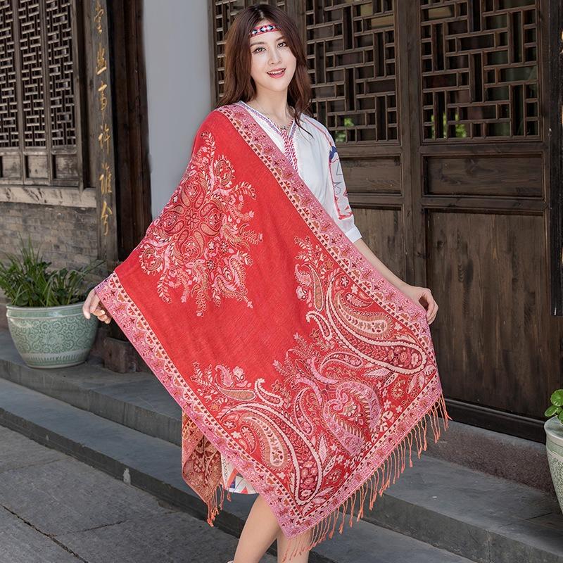 Women S Ethnic Jacquard Paisley Travel Scarf Thick Long Air Conditioning Shawl