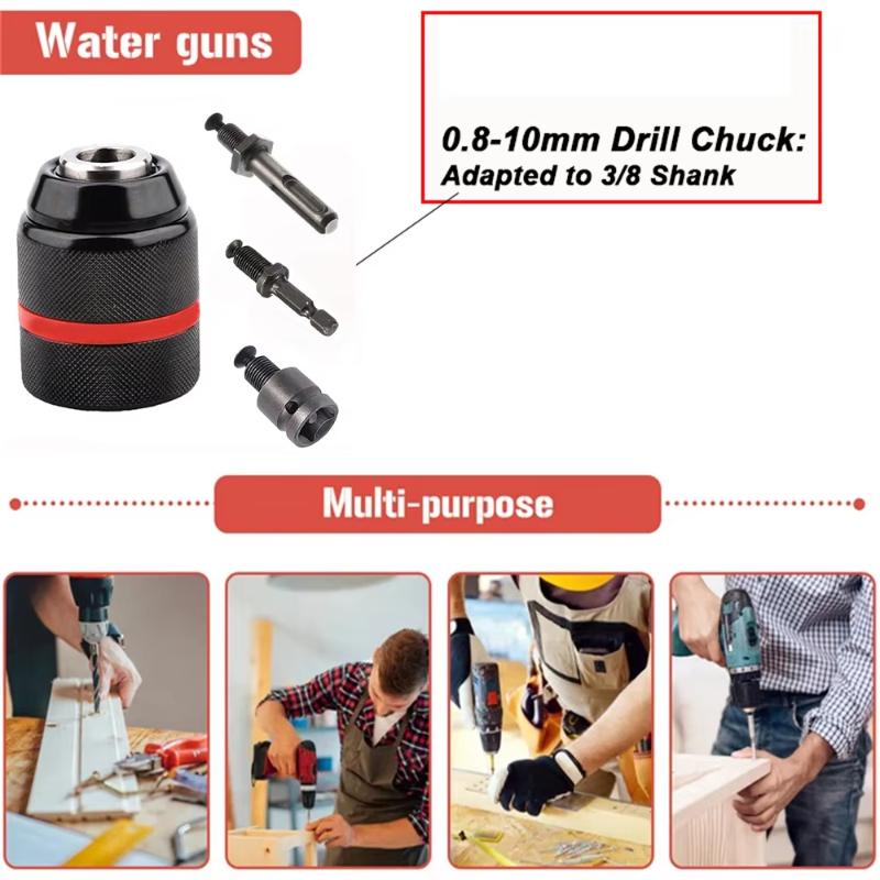 Lot de 4 pièces, Mandrin de perceuse à cliquet autobloquant 0,8~10 mm, Filetage 3/8-24Unf, Mandrin métallique à 3 mors sans clé, Mandrin motorisé pour forets et douilles