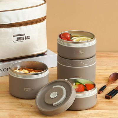 Portable 304 Stainless Steel Insulated Lunch Box Leakproof Sealed Bucket Student Lunch Box Multi Layer Round Bento Box