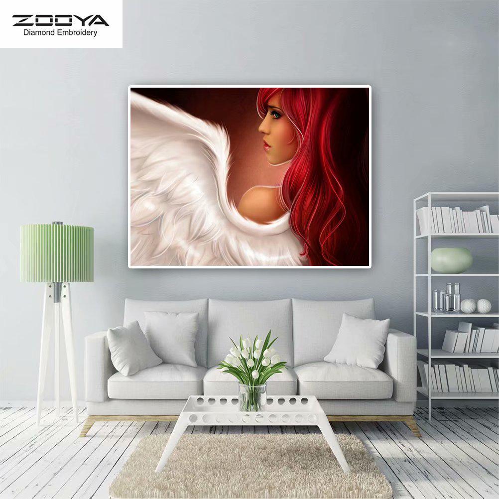 

ЗООЯ DIY 5D Полный квадрат Алмазная картина Ангел Женщина Вышивка Крестом Ремесло Стежок Домашний декор