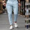 American Style Men's Casual Slim Fit Tapered Pants - Autumn/Winter Solid Color with Drawstring