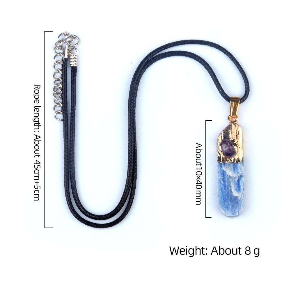 1 buc. Colier cu pandantiv din piatră naturală retro, brelocuri neregulate cu cianită albastră cu coliere cu lanț pentru femei, bărbați, îmbrăcăminte zilnică, bijuterii, cadouri de sărbători 40×10 mm