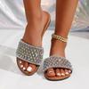 Large size flat-bottomed slippers women's 2025 summer new fashion outer wear non-slip hot diamond word with cool slippers women
