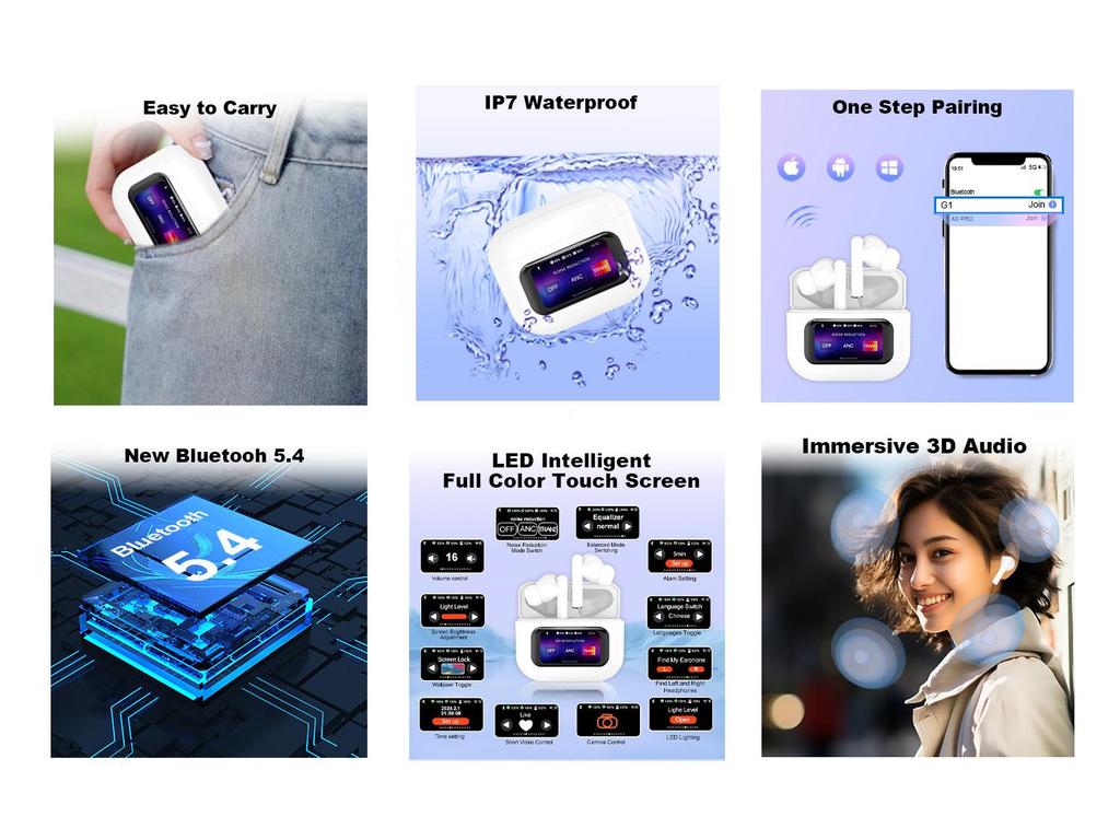 TW549 Bluetooth Earbuds: Ultra-Long Battery, ANC Noise Cancelling, Display Screen, Wireless