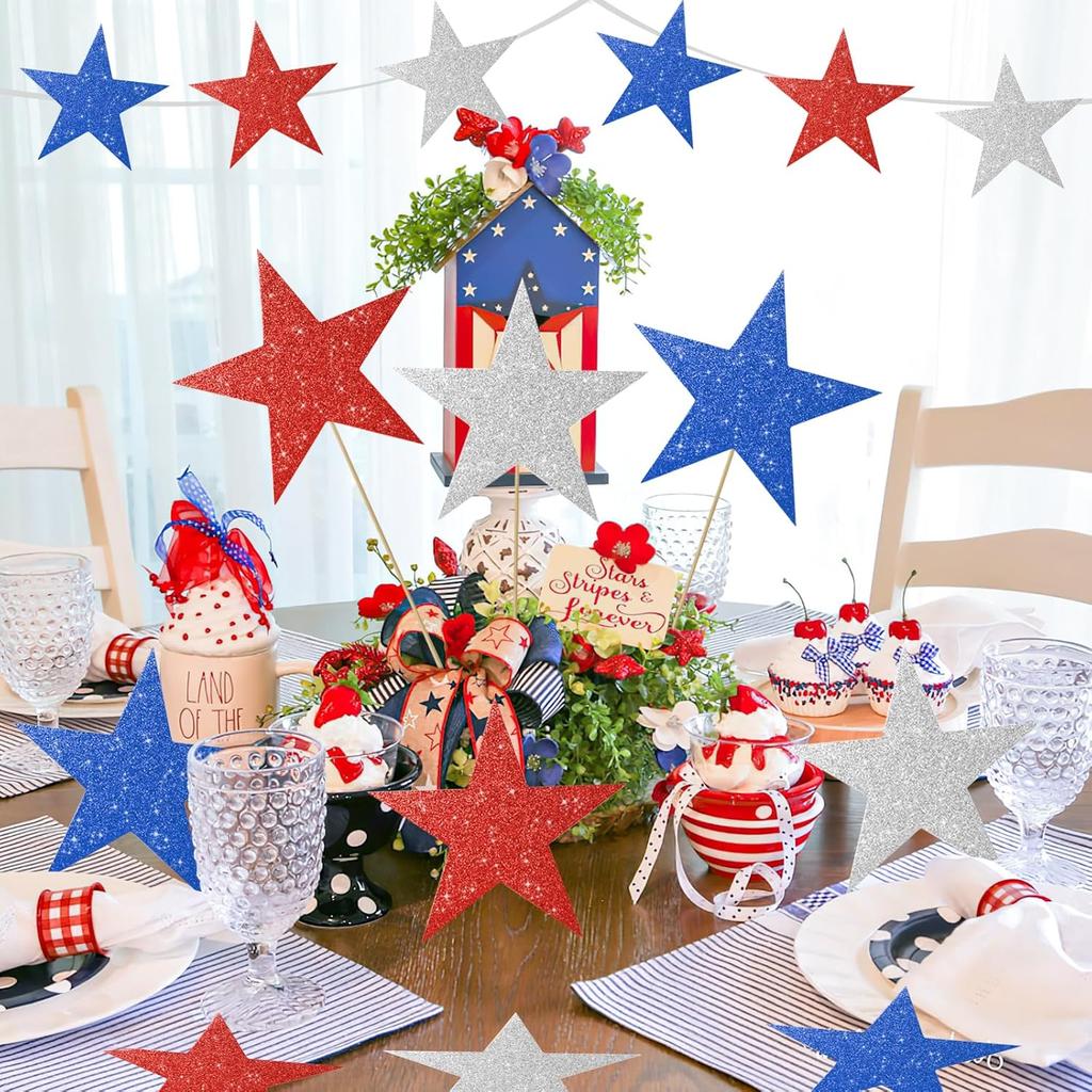 60 Pcs Patriotic Star Cutouts Double Printed Paper Star Confetti Cutouts for 4th of July Decoration Bulletin Board Classroom Wall Decoration,6 Inches