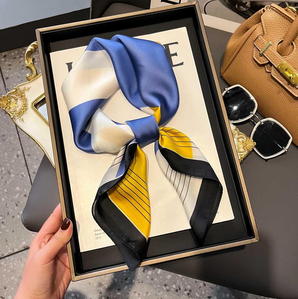 Blue Silk Retro Women's Scarf for Spring & Autumn