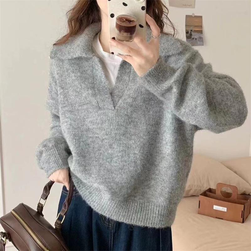 Women's French Design Crewneck Pullover Sweater – Soft, High-Class Knitwear for Autumn/Winter