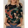 Japanese and Korean Trendy Style Lucky Red Koi Fish Autumn/Winter New Arrival Round Neck Long Sleeve Full Print Casual Fashion Women's Top-085