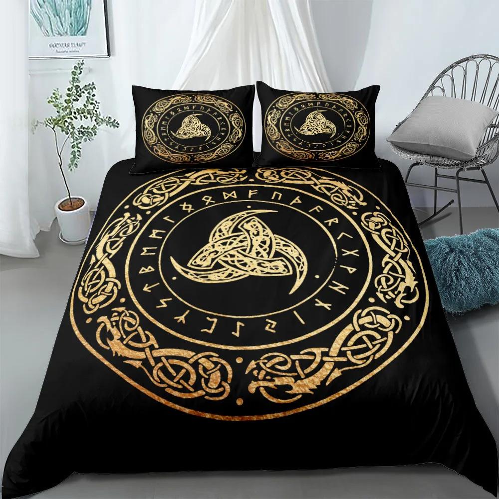Viking Printed Duvet Set Ancient Myth Themed Bedding Set Three-Piece Set