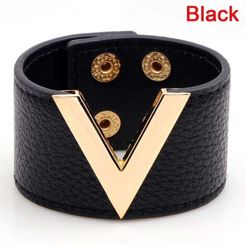 Wide V Leather Bangle Punk Cuff Bracelet Wrap Wristband Jewelry Accessories