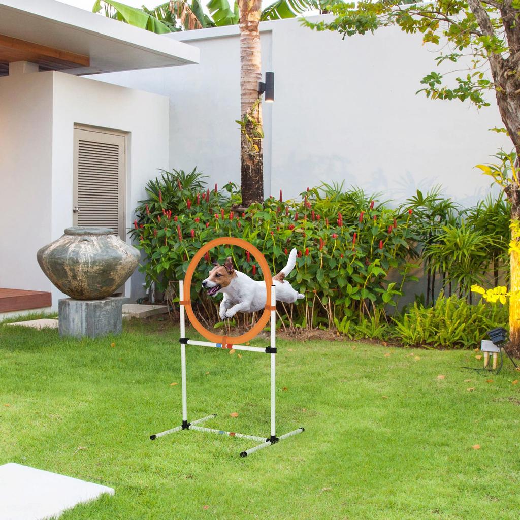 Agility Jump Ring for Dogs, Agility Set for Dogs, Agility Ring 2 in 1 Jump Ring Pole with Carrying Bag Plastic 74.5 x 66 x 91 cm White+Orange