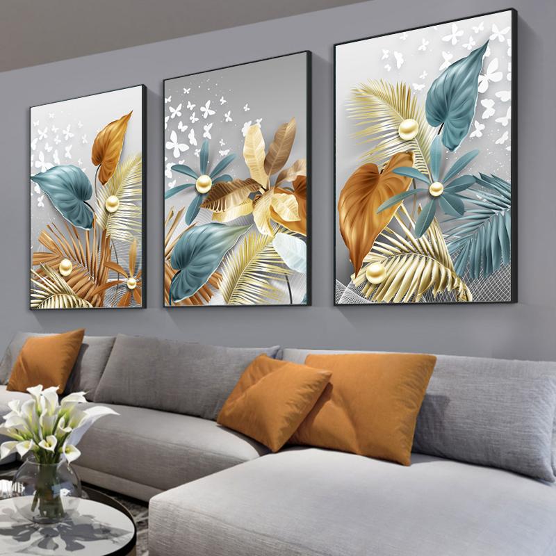 Abstract Golden Butterfly Leaves Wall Poster Print Luxury Canvas Painting Modern Office Art Pictures Living Room Home Decor