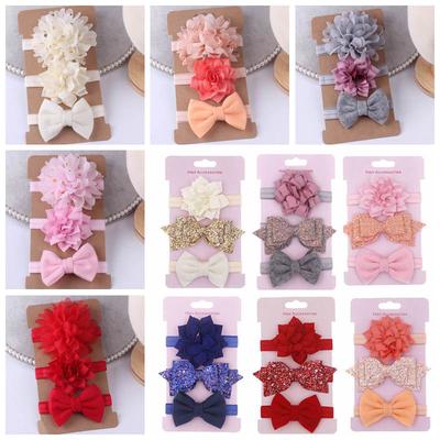 3Pcs Kids Lace Flower Headband Elastic Bowknot Hairband Girls Hair Accessories Set