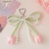 Yogodlns 1PC Elegant Exquisite Bow Pearl Simulation Tulip Fabric Bag Pendant Sweet Personalized Style Handbag Pendant