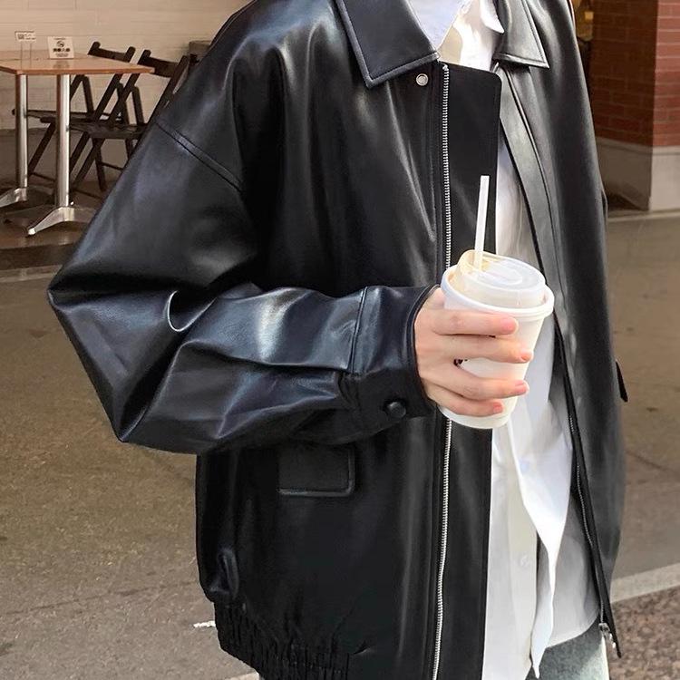 Retro Women's Short Brown Leather Motorcycle Jacket - Korean Style, Spring/Autumn, Small Size, Loose Fit