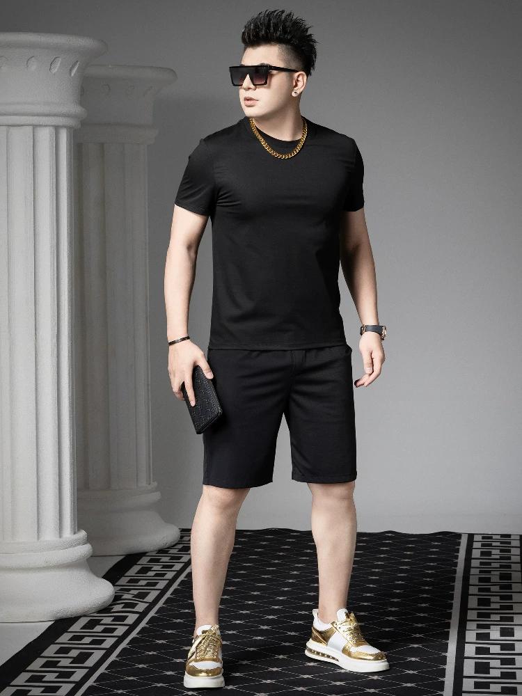 Ozhouzhan Summer Men's Casual Set 2025 New Solid Short sleeve T-shirt Five Points Shorts Men's Clothing Two-piece Set
