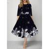 Vestido con estampado de copos de nieve navideños para mujer, estampado 3D, cintura alta, elegante vestido informal de media manga con cuello redondo, ropa festiva para las fiestas