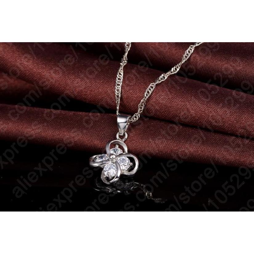 Hot Wholesale Fashion Four Leaves CZ Jewelry Set 925 Sterling Silver Pendant Necklace And Earrings Set For Women