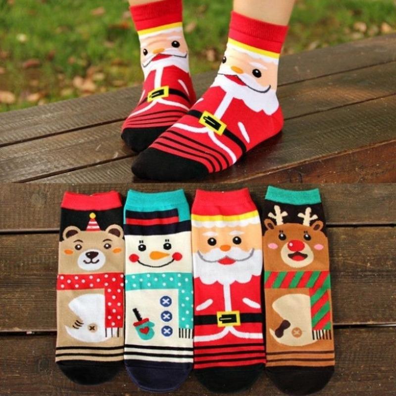 1 Pair Christmas Women Girl Winter Warm Cotton Socks Santa Claus Reindeer Snowman Bear