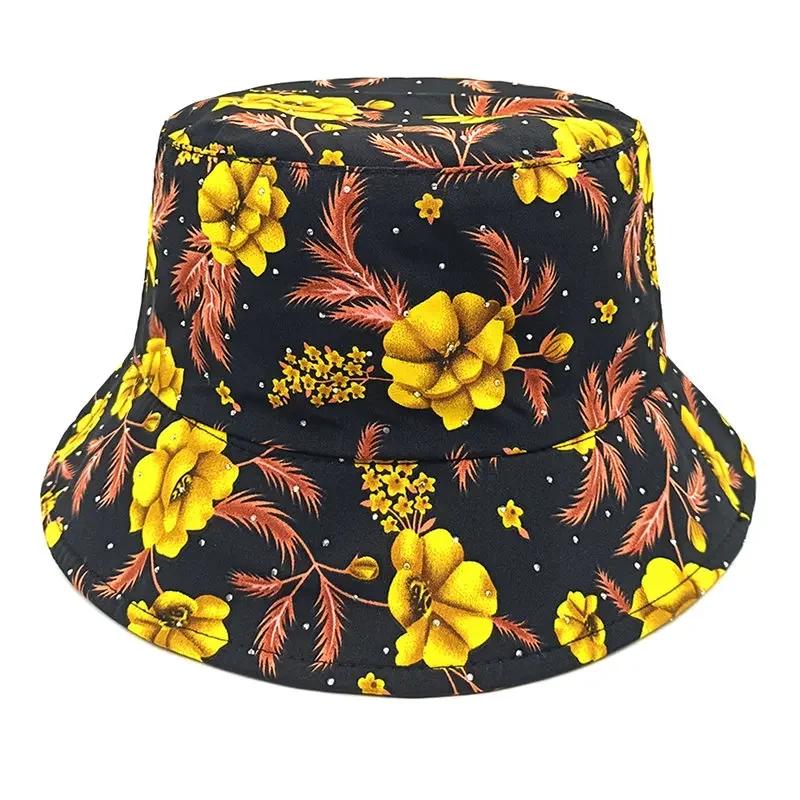 Spring and Summer Polyester Print Bucket Hat Fisherman Hat Outdoor Travel Sun Cap for Girl and Women 196