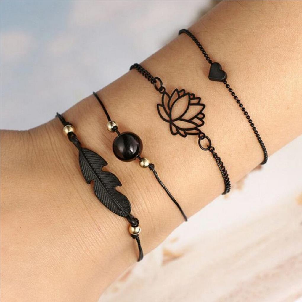 4pcs Bracelet Black Hollow Lotus Leaves Adjustable Bracelets Charming Elegant Unique Clothing Accessory for Leisure