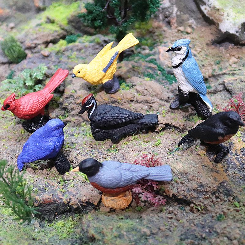Miniature Bird Models: Parrot, Hummingbird, Woodpecker Desktop Ornaments Set